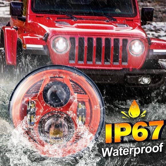 Jeep 7” Round LED Headlight High Low Beam headlamps-red - Picture 6 of 12